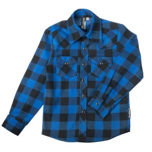 Blue and Black Plaid Marine Knuckleheads Long Sleeve Rockabilly Shirt