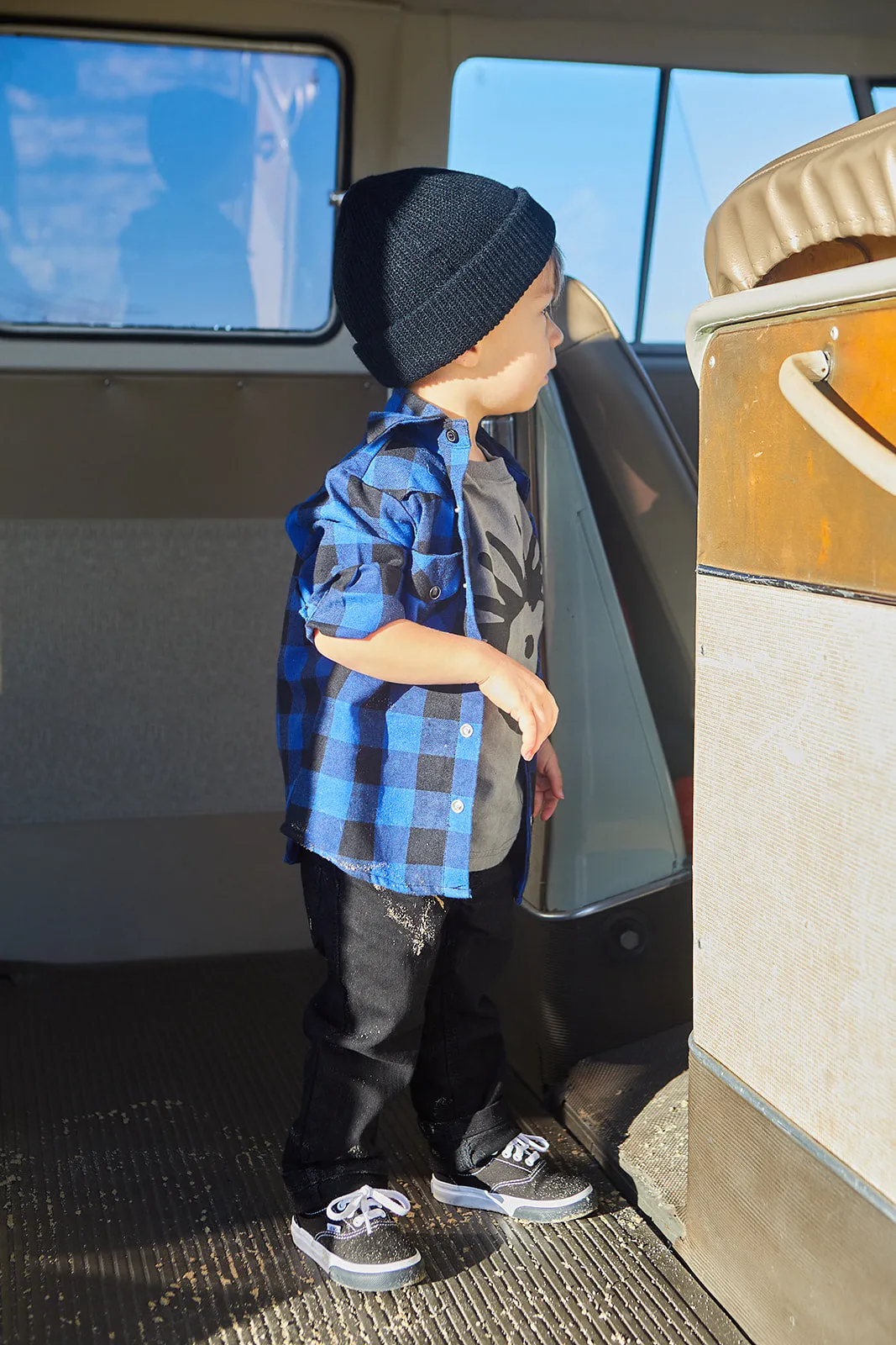 Blue and Black Plaid Marine Knuckleheads Long Sleeve Rockabilly Shirt