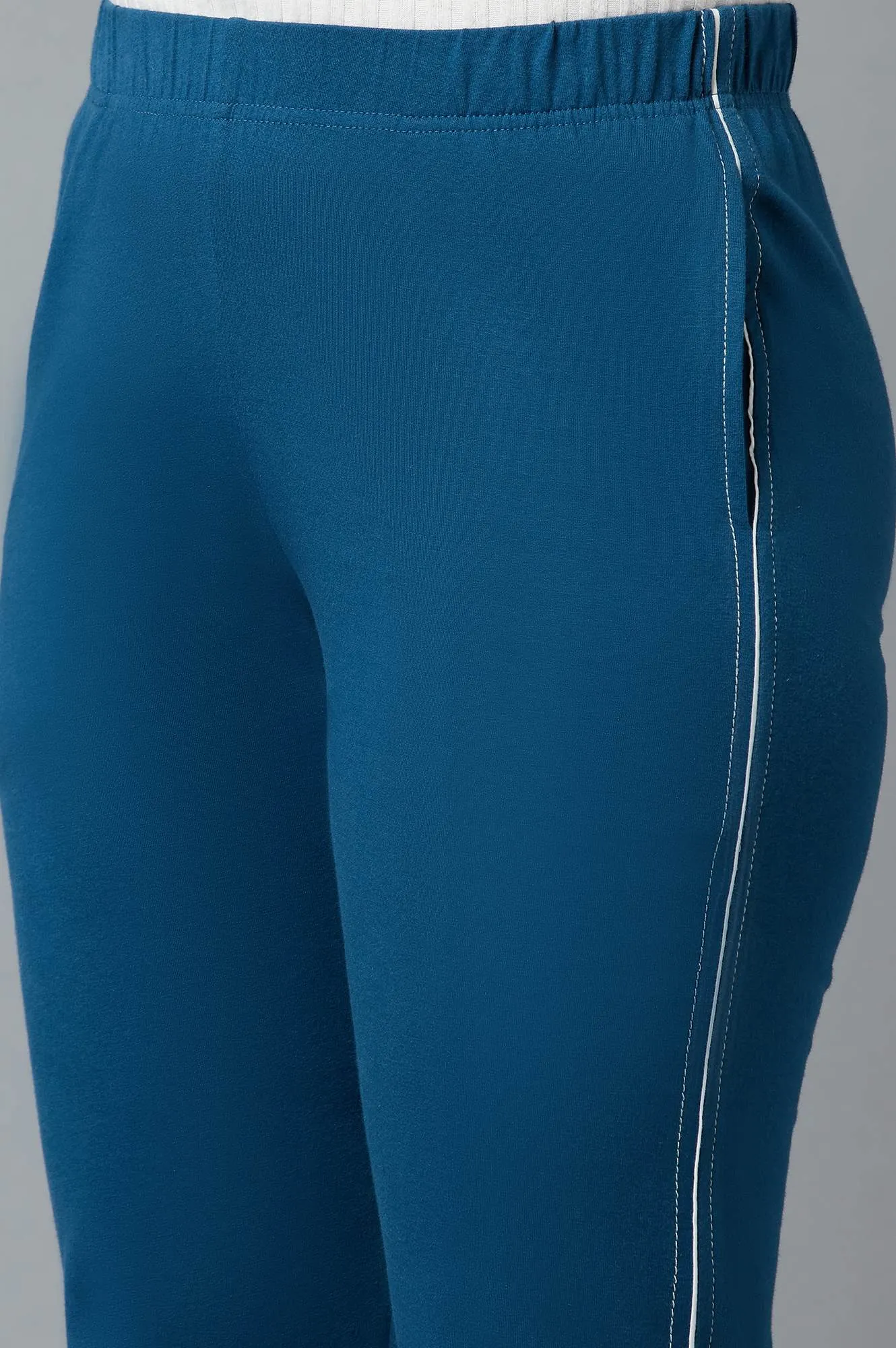Blue Ankle Length Jersy Pants