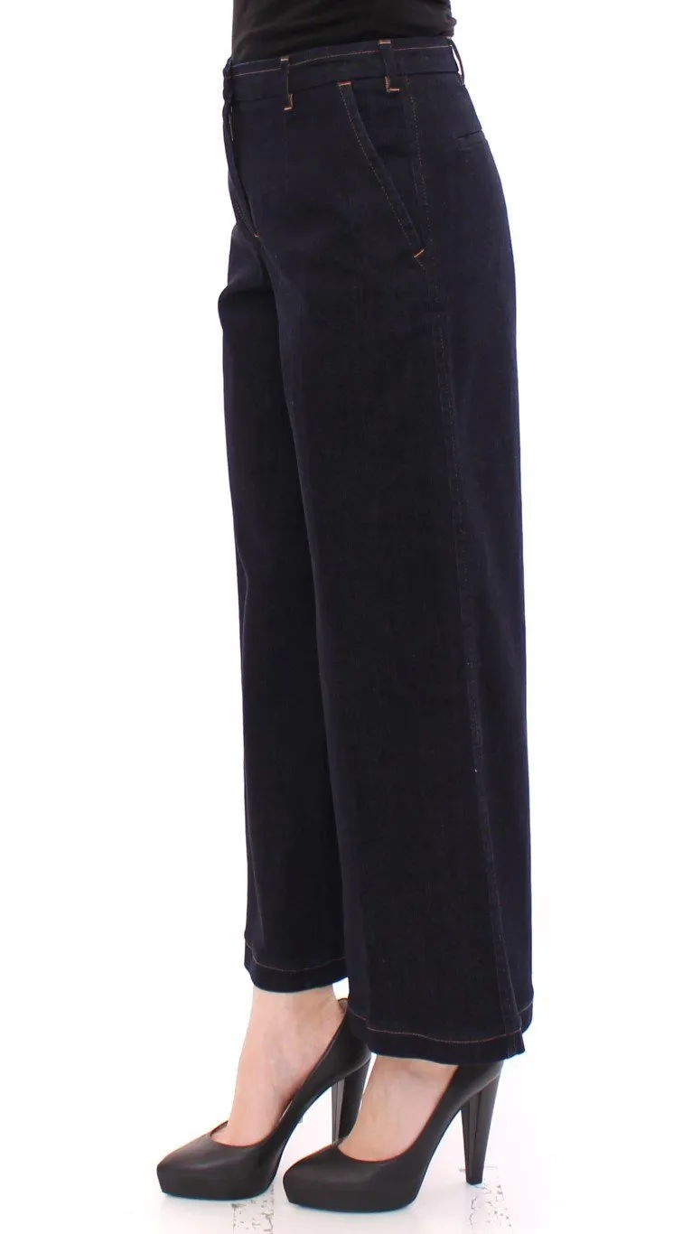 Blue Cotton Solid Pattern Logo Jeans Pants