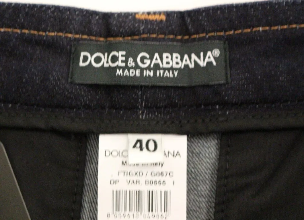 Blue Cotton Solid Pattern Logo Jeans Pants