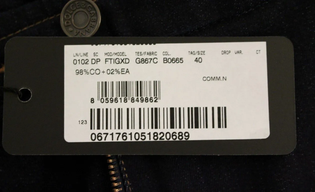 Blue Cotton Solid Pattern Logo Jeans Pants