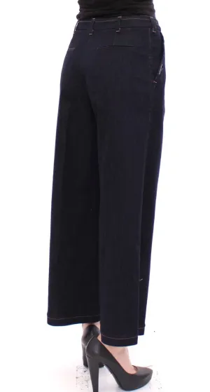 Blue Cotton Solid Pattern Logo Jeans Pants