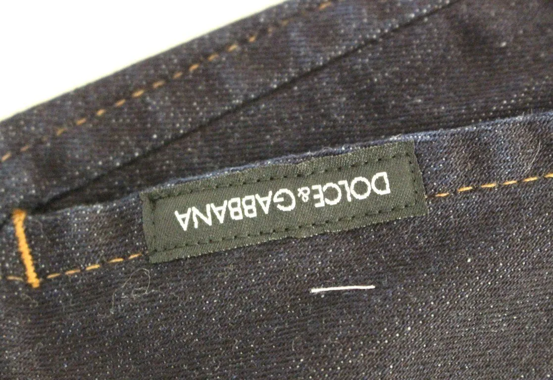 Blue Cotton Solid Pattern Logo Jeans Pants