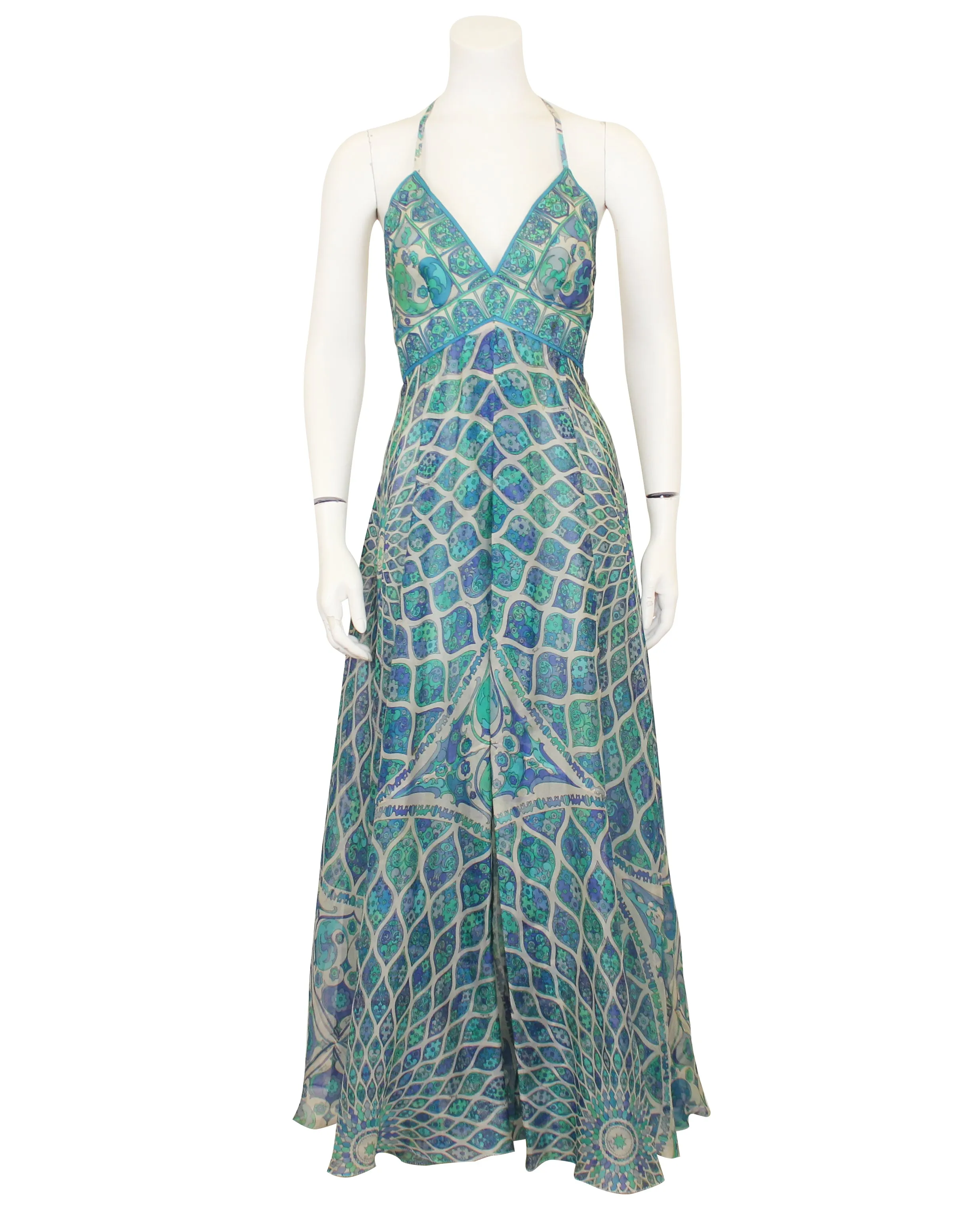 Blue, Green and White Chiffon Jumpsuit