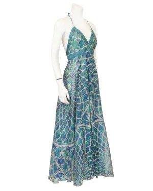 Blue, Green and White Chiffon Jumpsuit