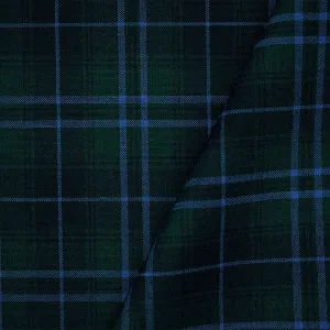 Blue-Green-Multi Poly Wool Plaid Check Shirting Woven Fabric