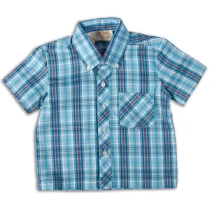 Blue Grey Red Plaid Short Sleeve Polo Shirt