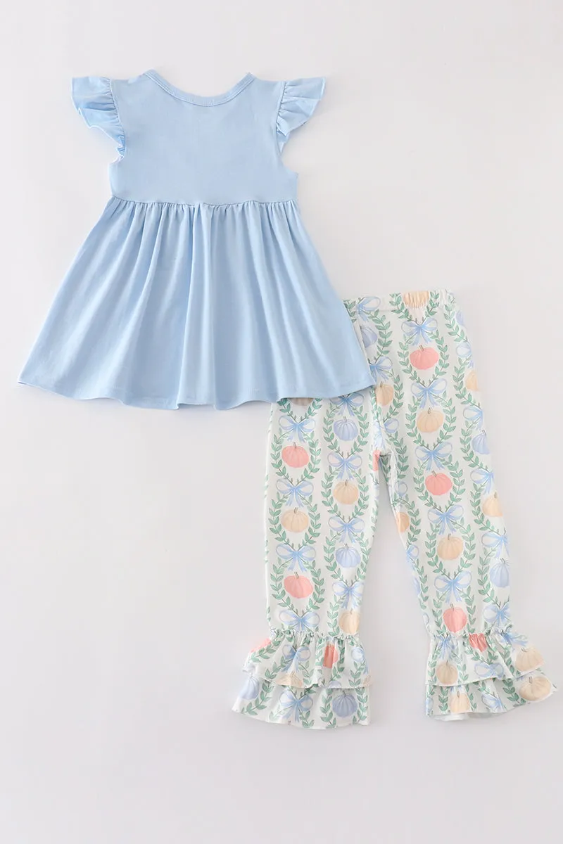 Blue Pumpkin Embroidery Girl Ruffle Pants Set