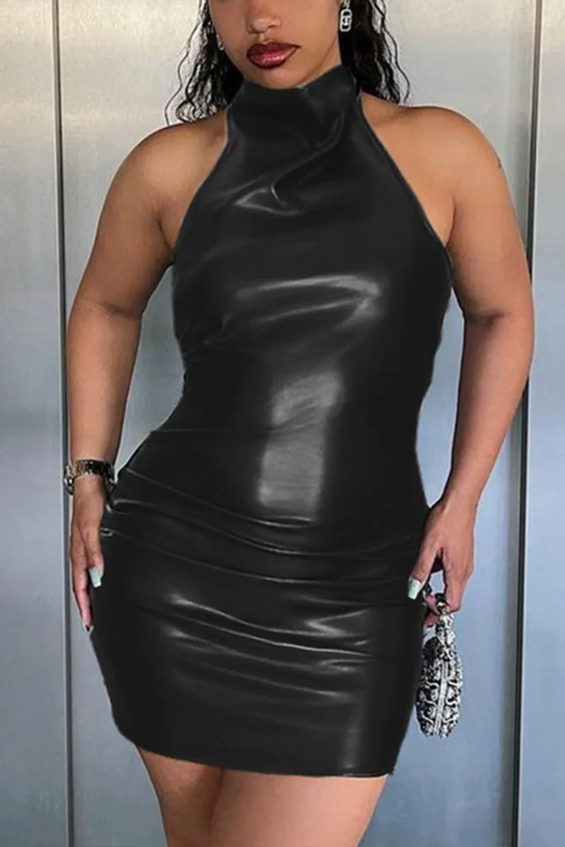 BM0104 Vegan Leather Mini Dress