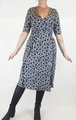 Boden navy and white print dress size 12