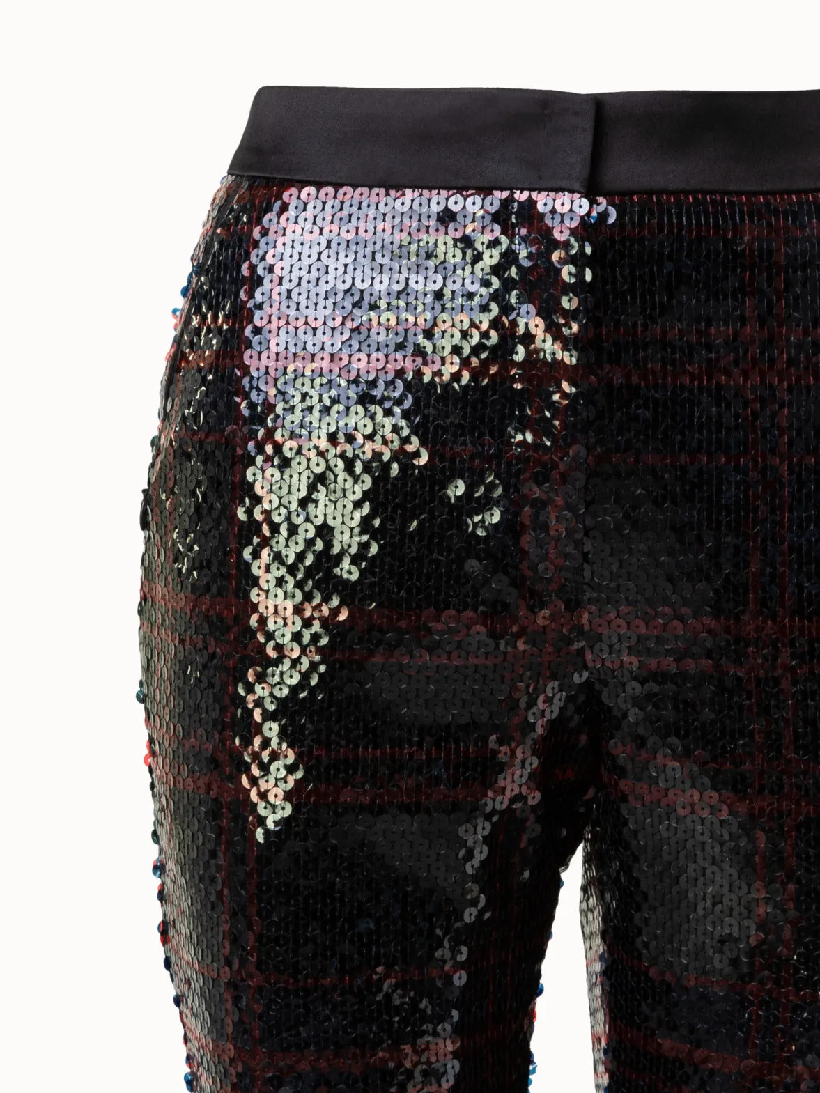Bootcut Sequins Pants with Check Print