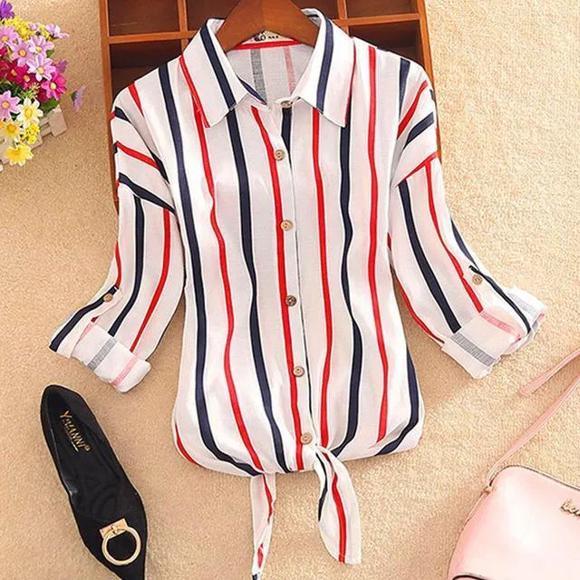 Bow Tie Turn-Down Collar Shirt