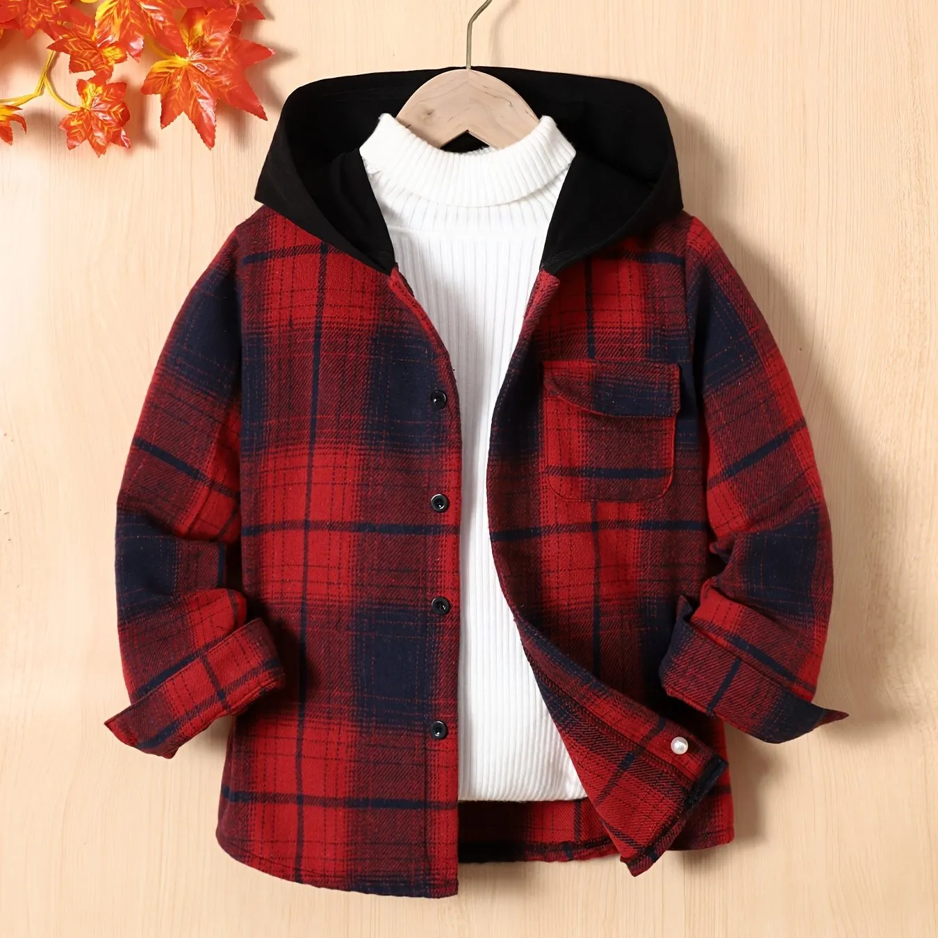Boys' Long Sleeve Hooded Flannel Shirt