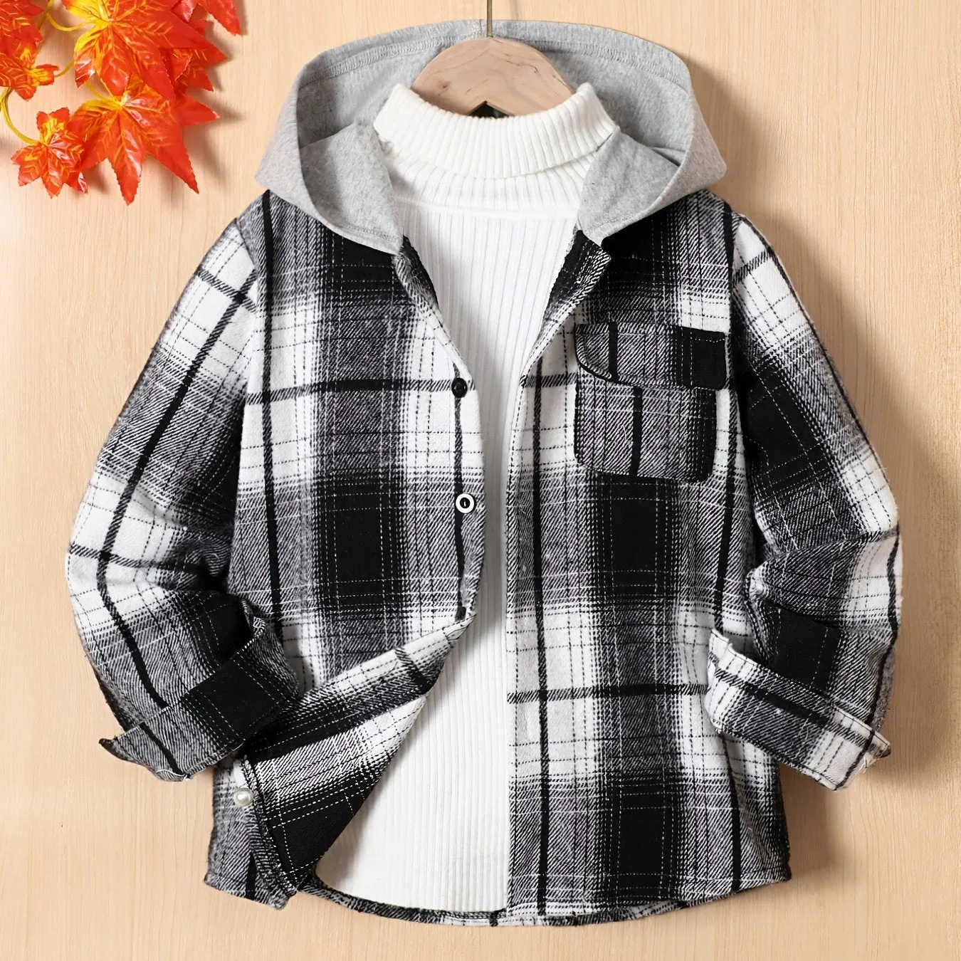 Boys' Long Sleeve Hooded Flannel Shirt