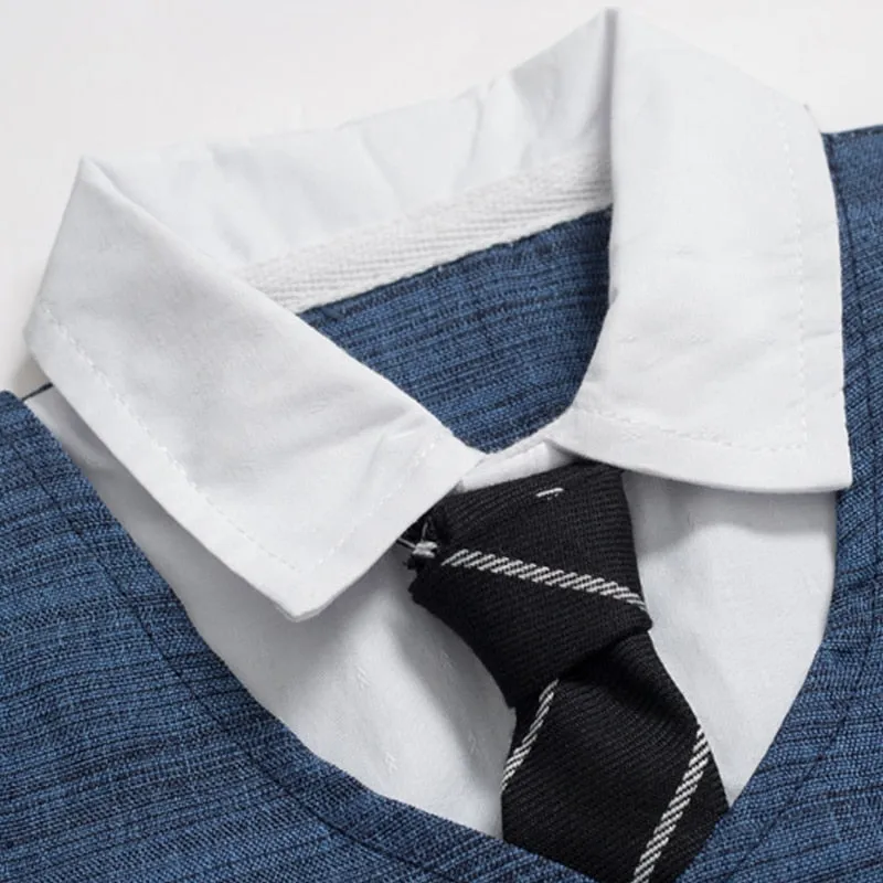 Boys' Summer Cotton Party Suit with Buttons and Tie - Patchwork, Striped