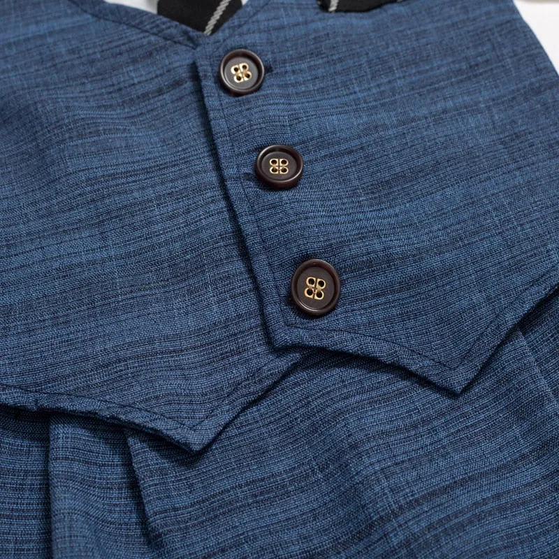 Boys' Summer Cotton Party Suit with Buttons and Tie - Patchwork, Striped