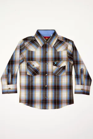 Boy's Western Pearl Snap Button Plaid Shirt-PS400K-492