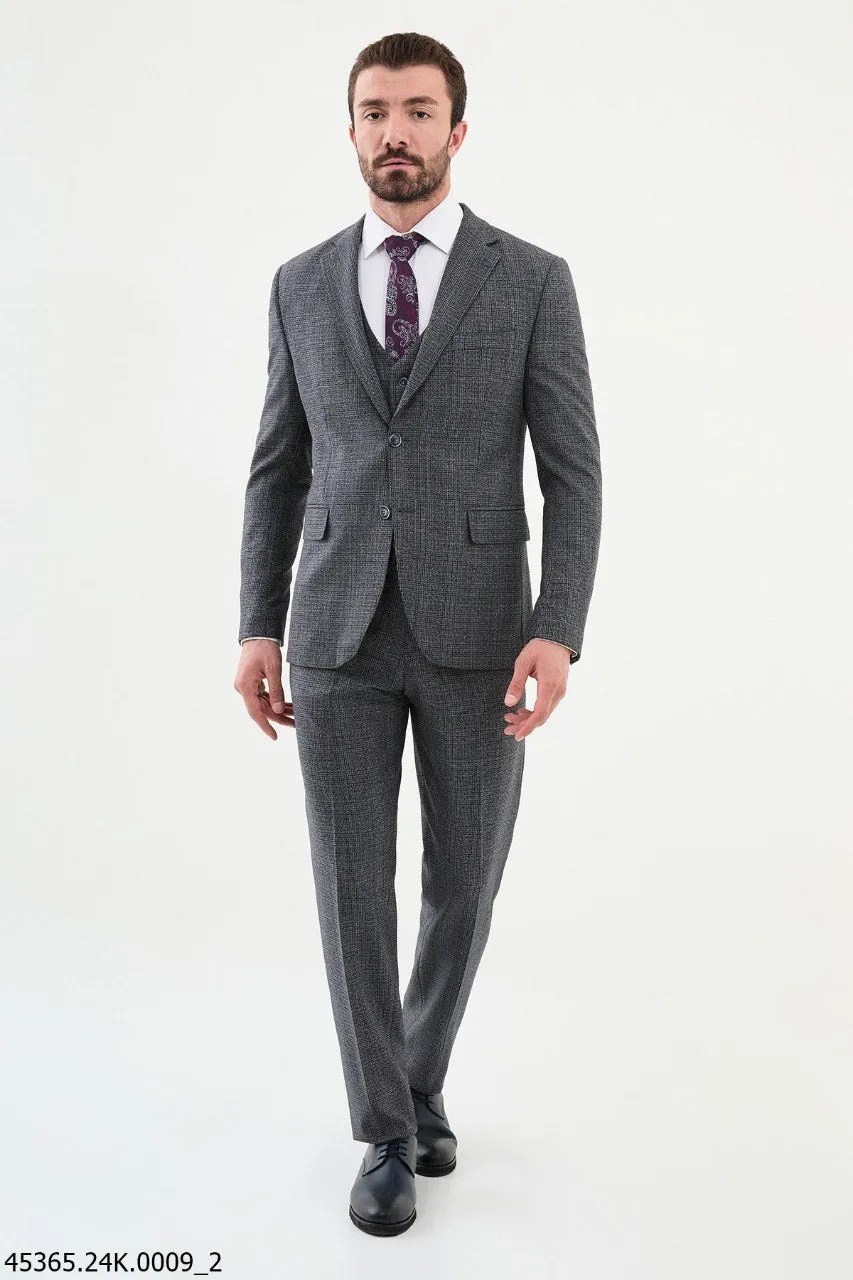 Brabion Diego Dark Blue 3 Piece Glen Plaid Wool Suit