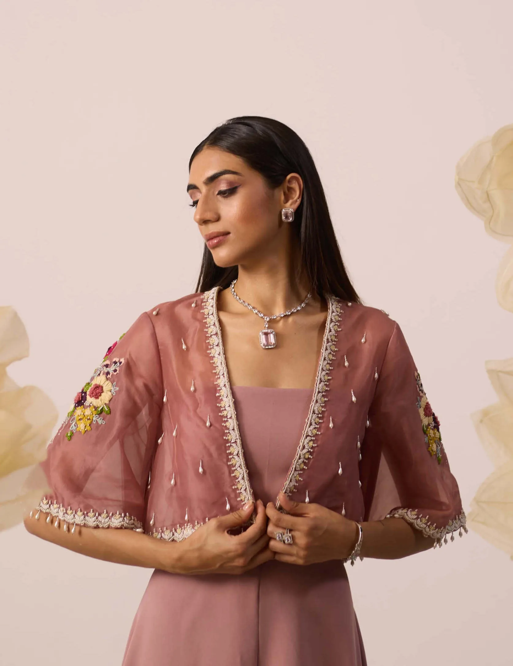 Brassica dusty pink jumpsuit and cape