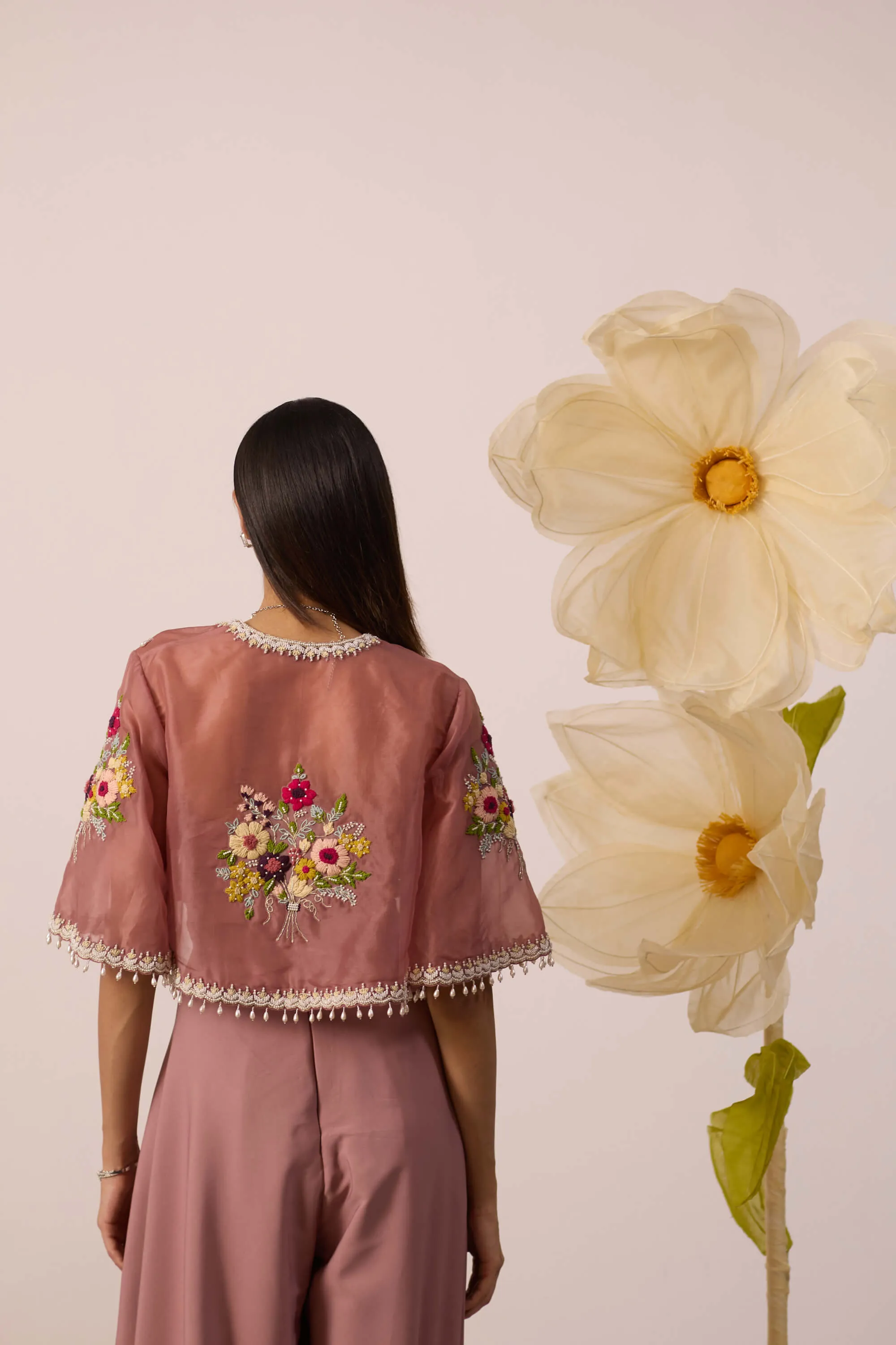 Brassica dusty pink jumpsuit and cape