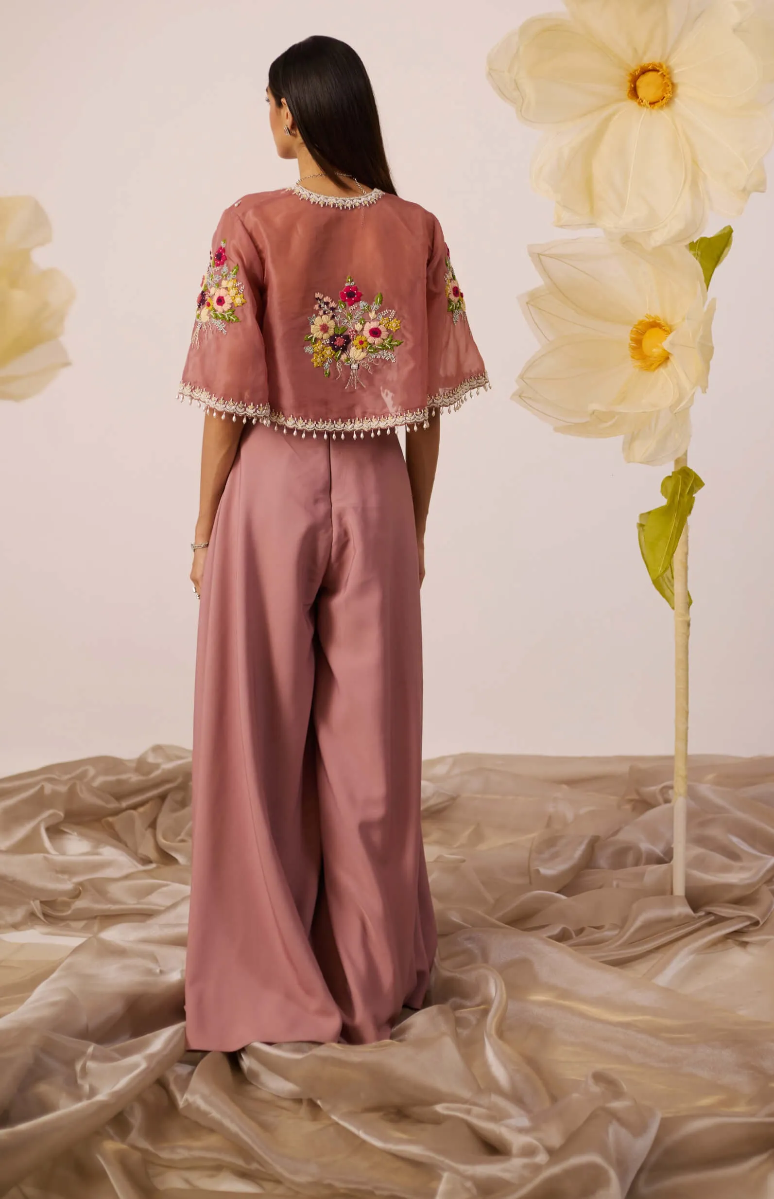 Brassica dusty pink jumpsuit and cape