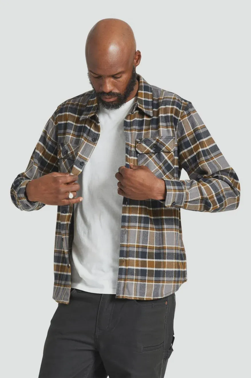 Brixton Bowery L/S Flannel BLACK/DESERT PALM/BEIGE