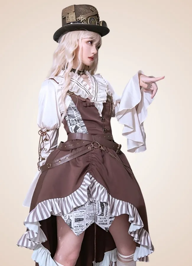 Brown Asymmetrical Steampunk Lolita Skirt