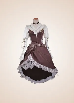 Brown Asymmetrical Steampunk Lolita Skirt