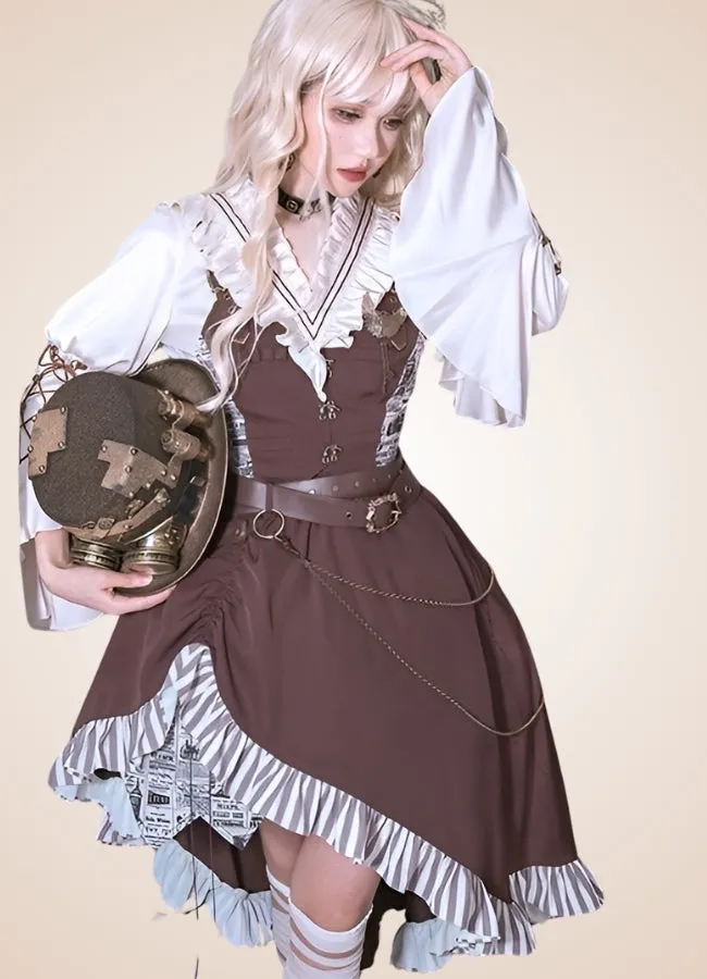 Brown Asymmetrical Steampunk Lolita Skirt