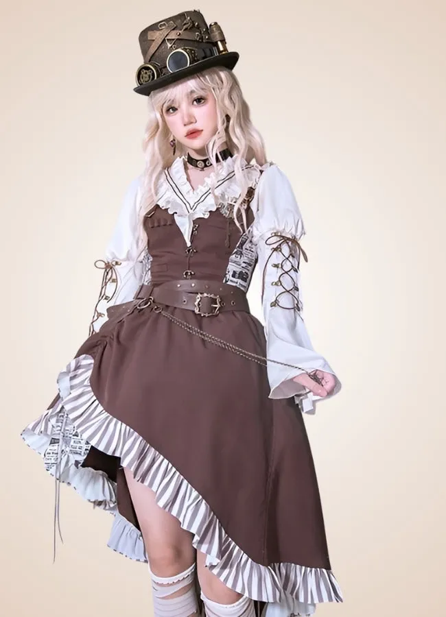 Brown Asymmetrical Steampunk Lolita Skirt