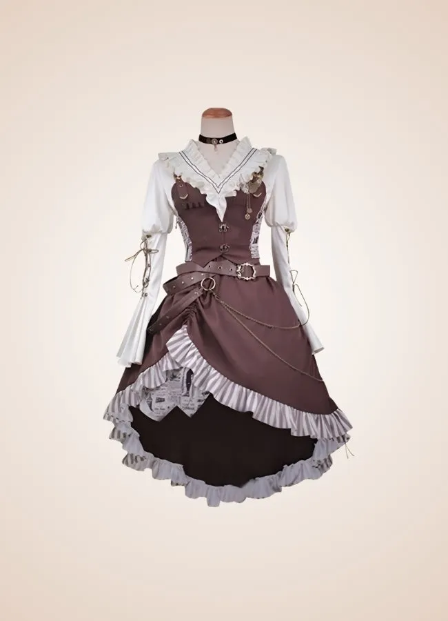 Brown Asymmetrical Steampunk Lolita Skirt