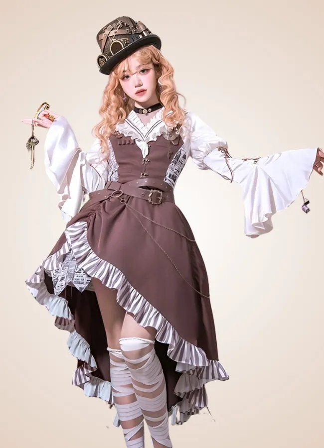 Brown Asymmetrical Steampunk Lolita Skirt
