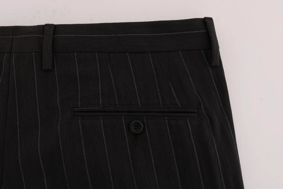 Brown Striped Cotton Dress Formal Pants