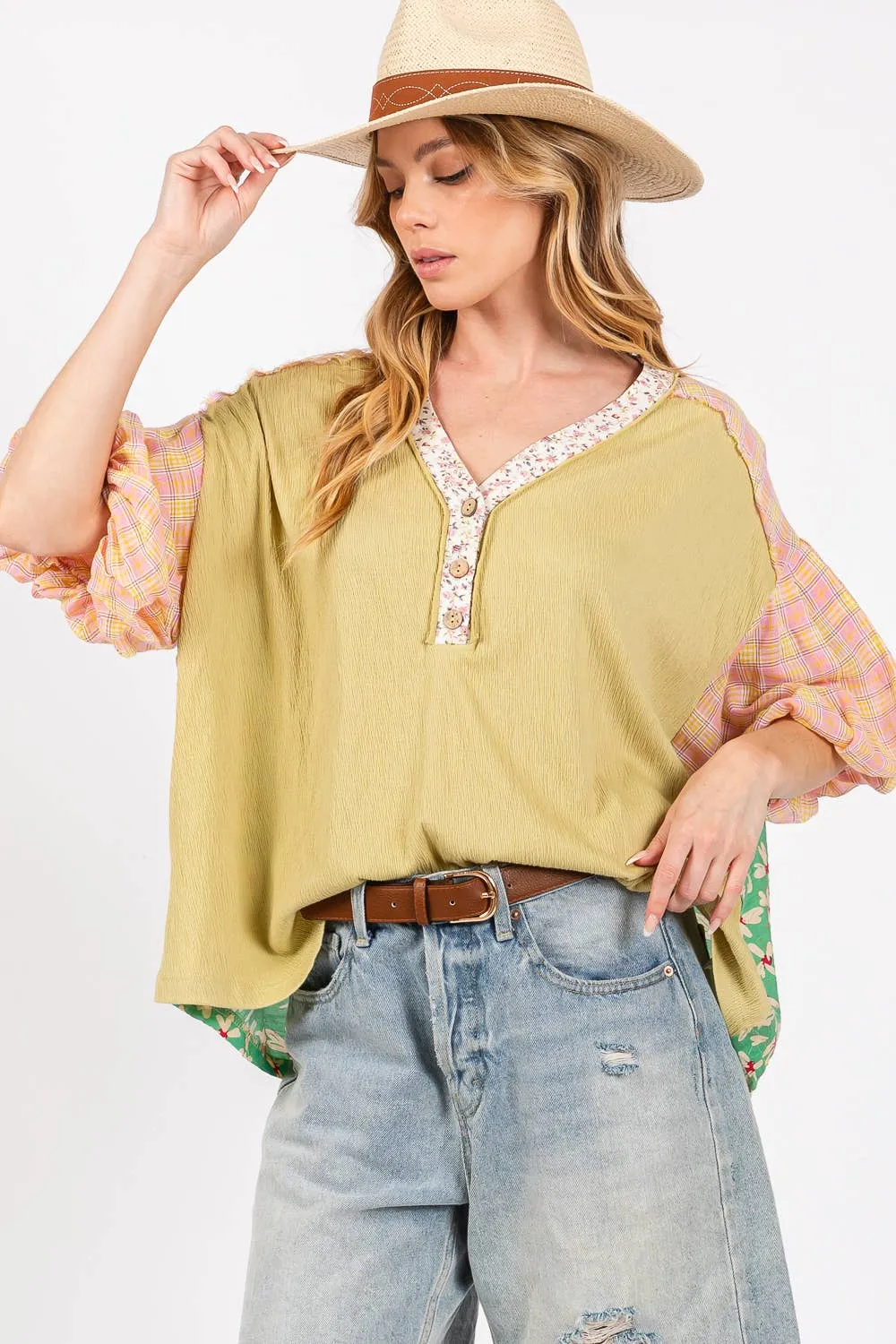 BUBBLE SHORT SLEEVE MIX MATCH TOP (ST7021): SAGE / S-M-L