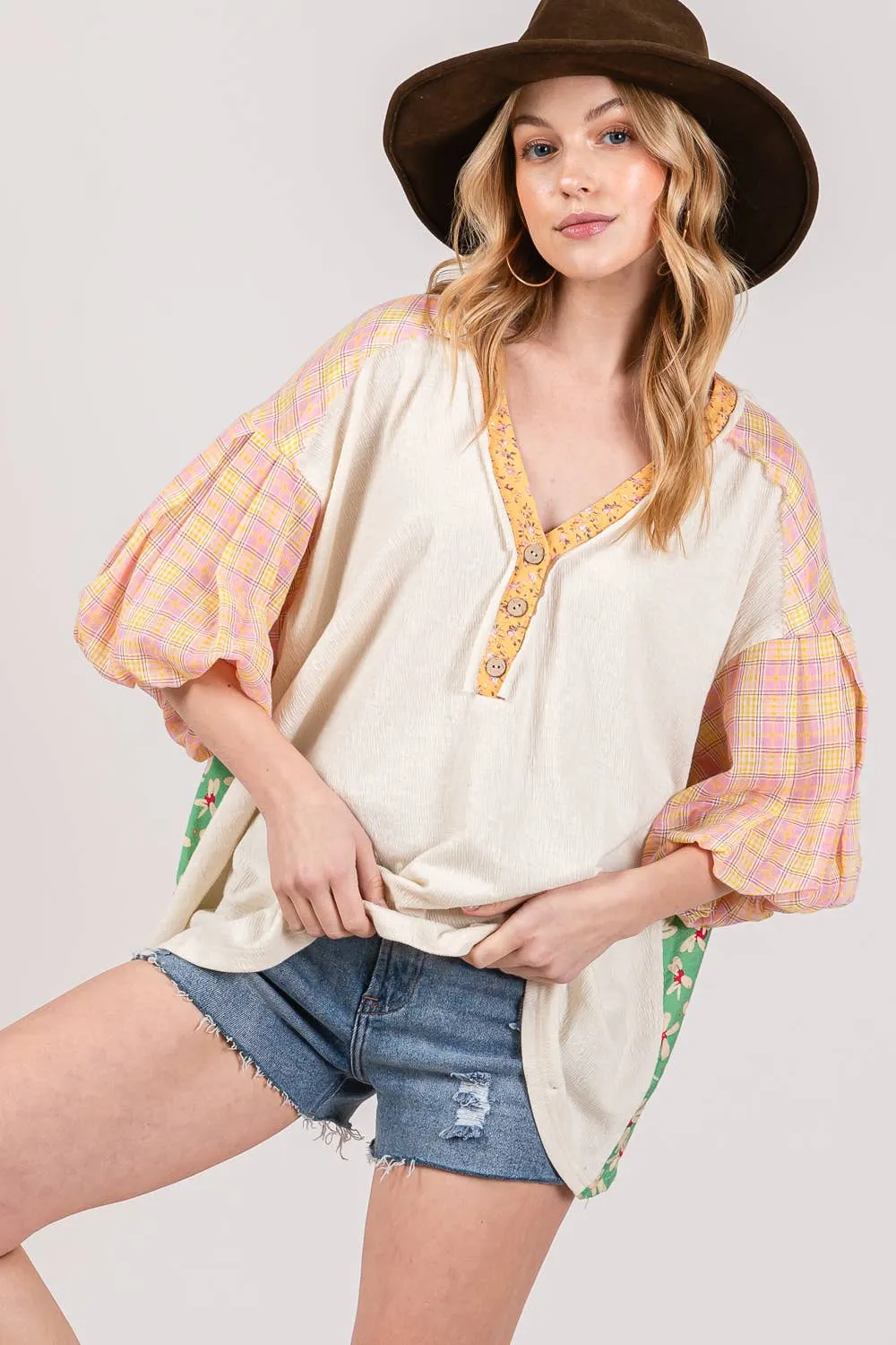 BUBBLE SHORT SLEEVE MIX MATCH TOP (ST7021): SAGE / S-M-L