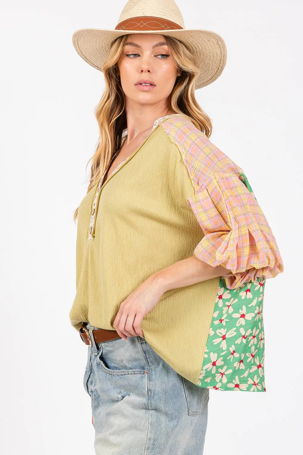 BUBBLE SHORT SLEEVE MIX MATCH TOP (ST7021): SAGE / S-M-L