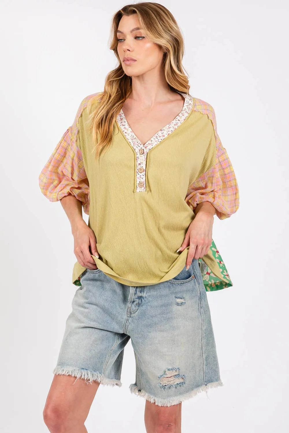 BUBBLE SHORT SLEEVE MIX MATCH TOP (ST7021): SAGE / S-M-L