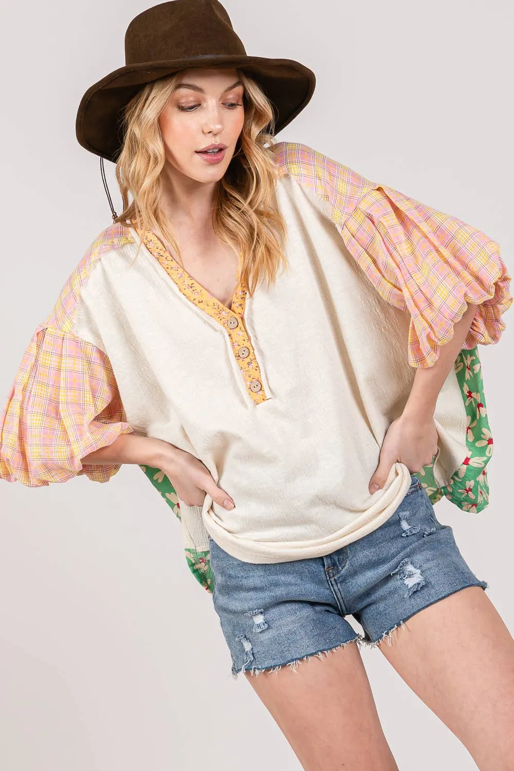 BUBBLE SHORT SLEEVE MIX MATCH TOP (ST7021): SAGE / S-M-L