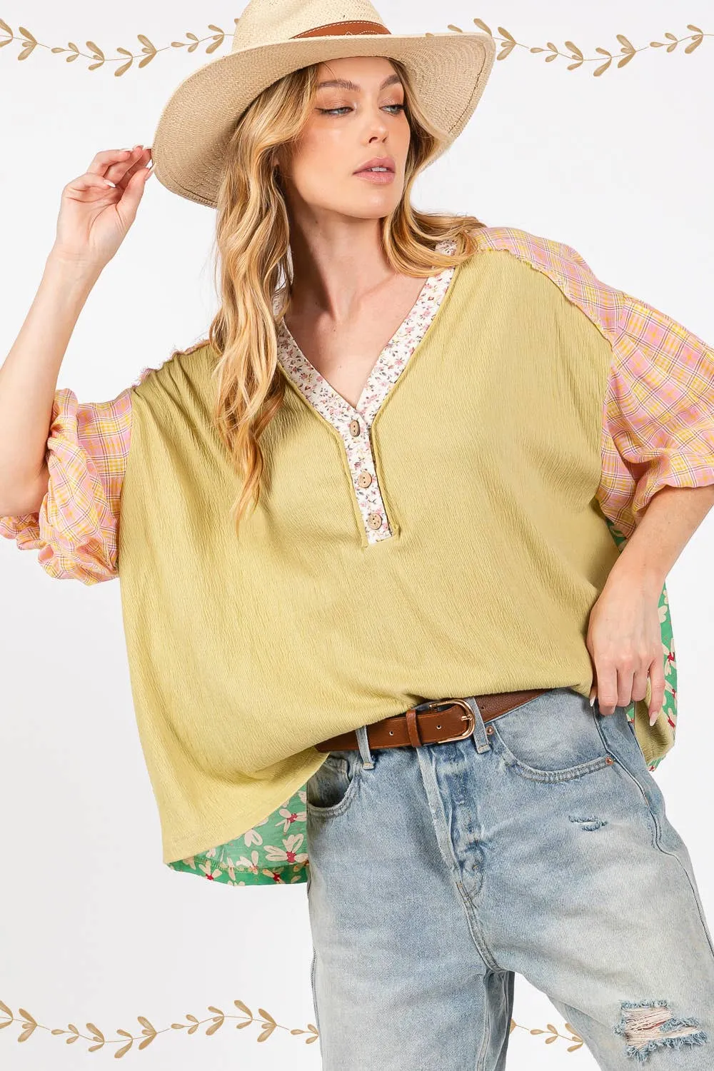 BUBBLE SHORT SLEEVE MIX MATCH TOP (ST7021): SAGE / S-M-L