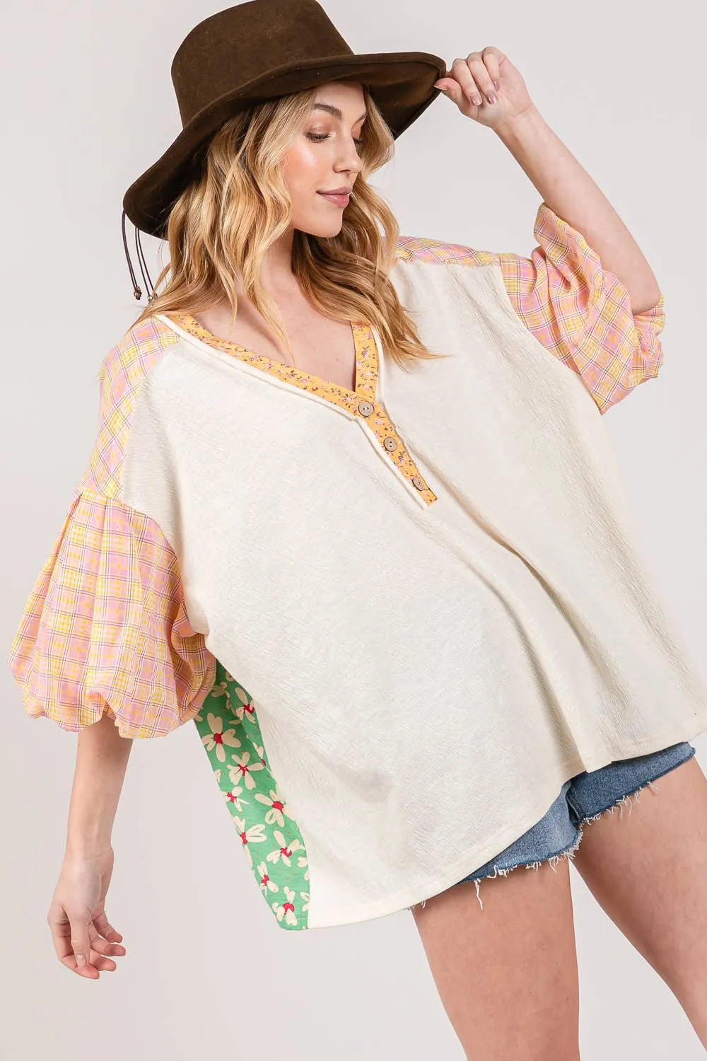 BUBBLE SHORT SLEEVE MIX MATCH TOP (ST7021): SAGE / S-M-L