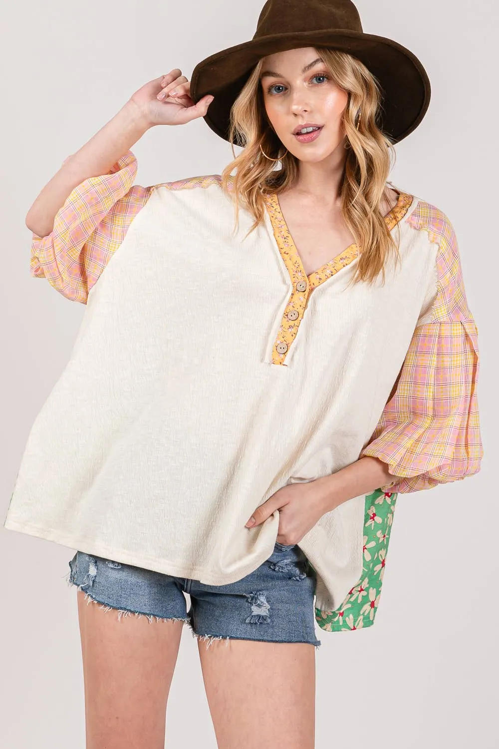 BUBBLE SHORT SLEEVE MIX MATCH TOP (ST7021): SAGE / S-M-L