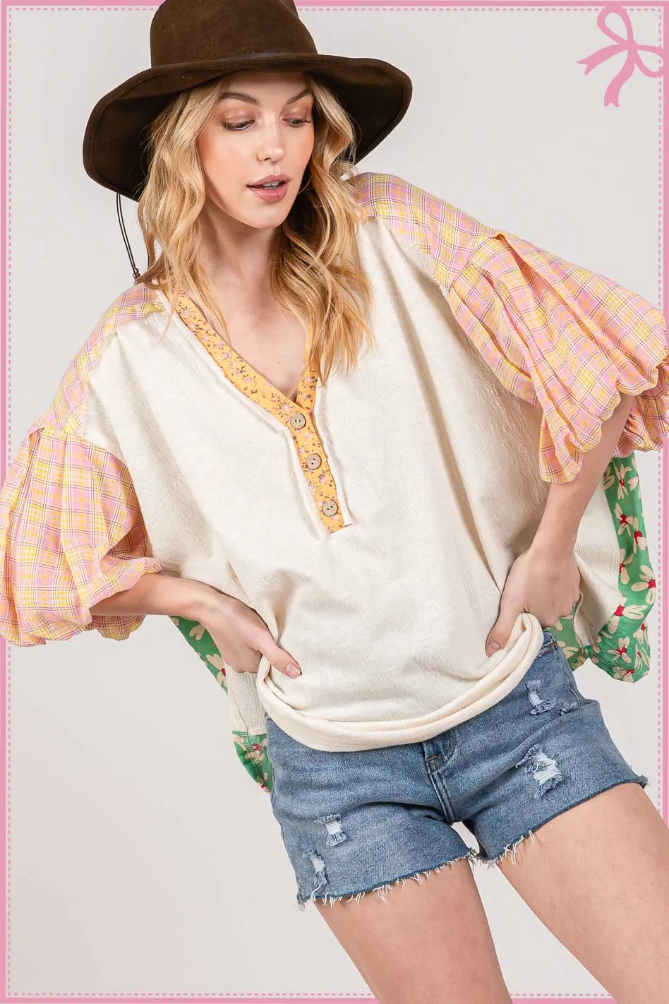 BUBBLE SHORT SLEEVE MIX MATCH TOP (ST7021): SAGE / S-M-L