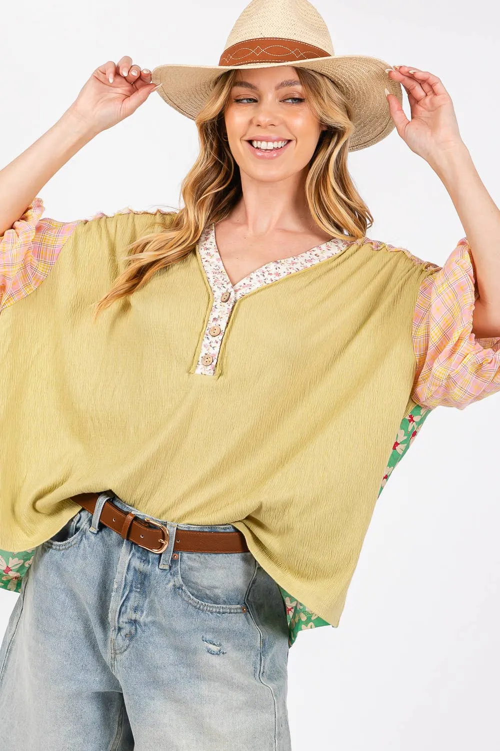 BUBBLE SHORT SLEEVE MIX MATCH TOP (ST7021): SAGE / S-M-L