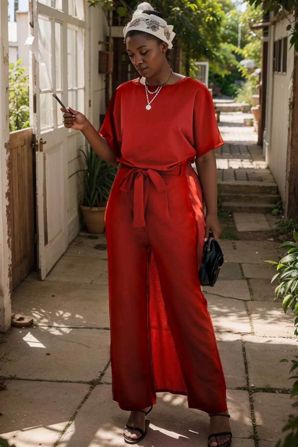 burning red belted wide leg jumpsuit