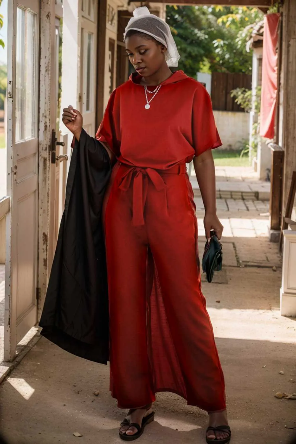 burning red belted wide leg jumpsuit