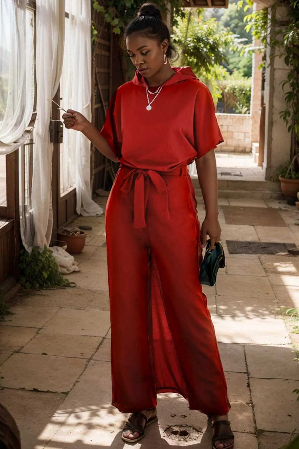 burning red belted wide leg jumpsuit