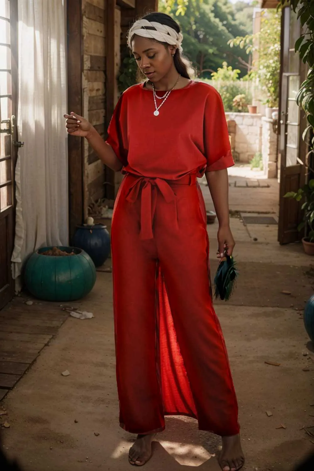 burning red belted wide leg jumpsuit