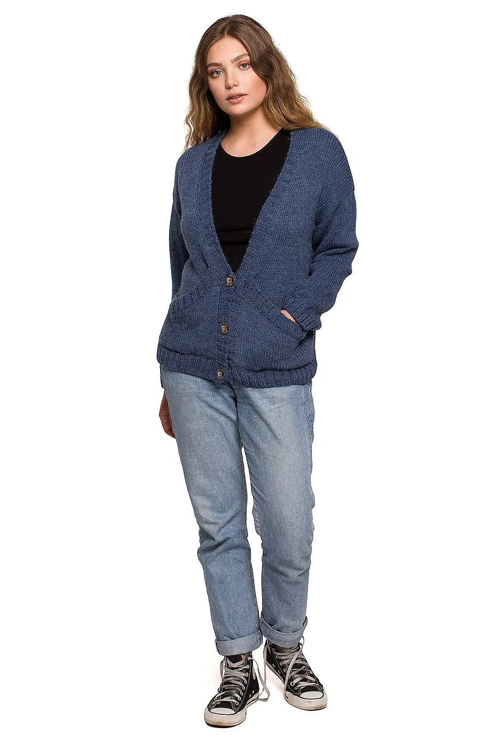 Button-Front Pocketed Cardigan