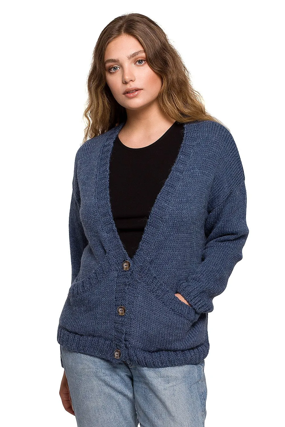 Button-Front Pocketed Cardigan